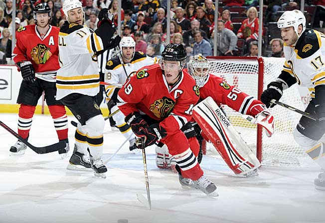 Chicago's speed and the loss of Gregory Campbell (11) pose potential problems for Boston.